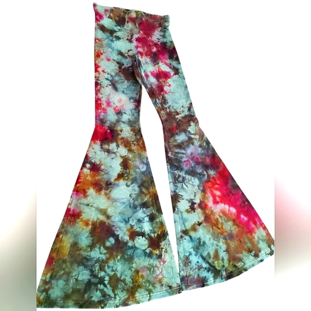 High Waisted Tie Dyed Bell Bottoms Colorful Tie Dye Festival Flares XS S M L XL - Picture 3 of 9